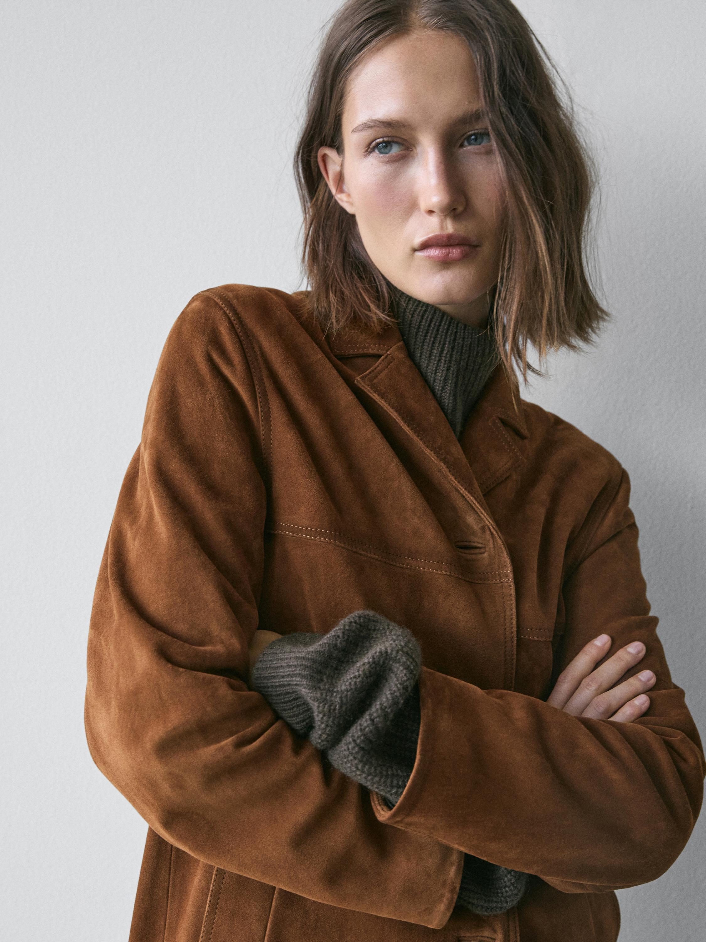 Long suede leather coat